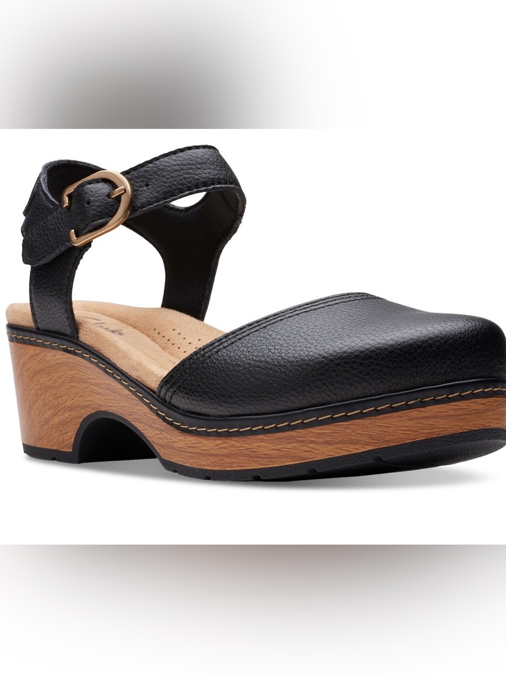 Clarks Black Leather Paizlee Bay Clog-Style Platform Sandals New size 7 1/2
